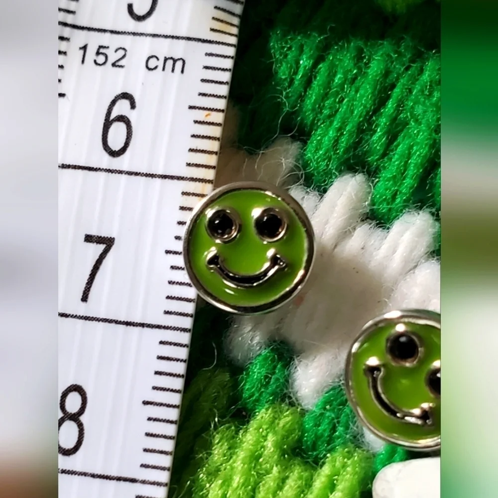 Black Spinel Enamel Smiley Face Stud Earrings